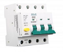 DEKRAFT Выключатель автоматический дифференциальный 3Р+N 10А 30мА тип AC х-ка С ДИФ-103 6кА (16212DEK)
