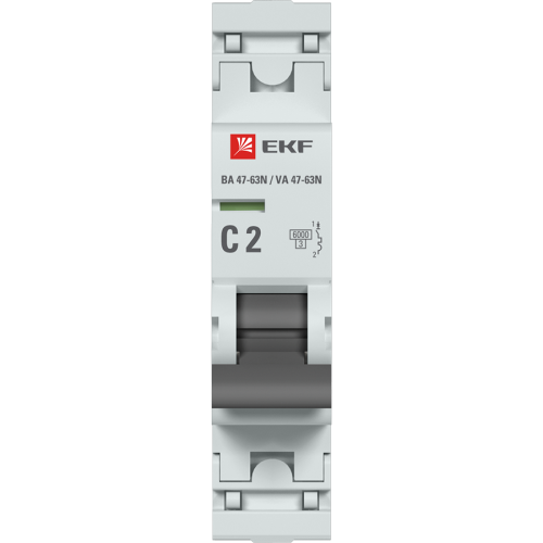 EKF Автоматический выключатель 1P 2А (C) 6кА ВА 47-63N PROxima (M636102C) фото 2