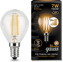 GAUSS Лампа светодиодная LED 7Вт E14 2700K Filament Globe step dimmable  (105801107-S)