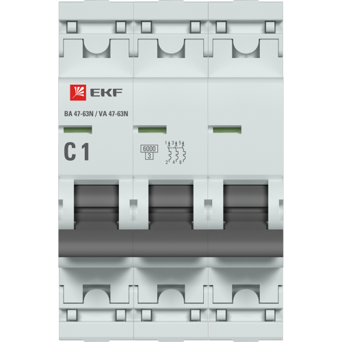 EKF Автоматический выключатель 3P 1А (C) 6кА ВА 47-63N PROxima (M636301C) фото 2