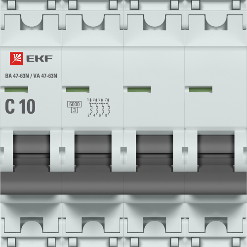 EKF Автоматический выключатель 4P 10А (C) 6кА ВА 47-63N PROxima (M636410C) фото 2
