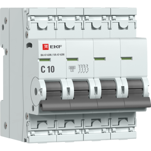 EKF Автоматический выключатель 4P 10А (C) 6кА ВА 47-63N PROxima (M636410C)