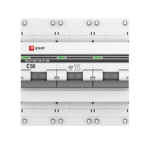 EKF Выключатель автоматический трехполюсный 50А C ВА47-100 10кА (mcb47100-3-50C-pro) фото 3