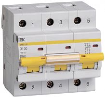IEK Выключатель автоматический трехполюсный 100А D ВА47-100 10кА (MVA40-3-100-D)