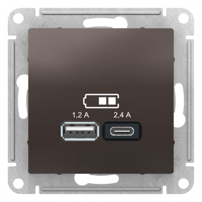 SCHNEIDER ELECTRIC РОЗЕТКА USB ATLASDESIGN A+С, 5В/2,4А, 2х5В/1,2А, механизм, МОККО (ATN000639) SCHNEIDER ELECTRIC РОЗЕТКА USB ATLASDESIGN A+С, 5В/2,4А, 2х5В/1,2А, механизм, МОККО (ATN000639)