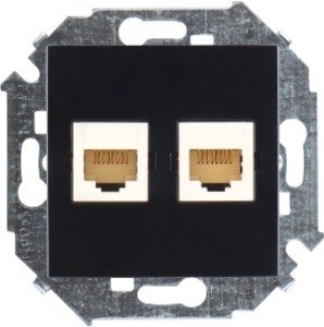 SIMON Розетка компьютерная двойная RJ45 категория 5е черный глянец (1591593-032) SIMON Розетка компьютерная двойная RJ45 категория 5е черный глянец (1591593-032)