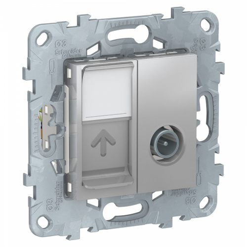 SCHNEIDER ELECTRIC Розетка UNICA NEW TV одиночная + компьютерная RJ45 категория 6 UTP 1 модуль алюминий (NU547030) SCHNEIDER ELECTRIC Розетка UNICA NEW TV одиночная + компьютерная RJ45 категория 6 UTP 1 модуль алюминий (NU547030)