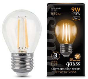 GAUSS Лампа светодиодная LED 9Вт E27 Filament шар, теплый (105802109) GAUSS Лампа светодиодная LED 9Вт E27 Filament шар, теплый (105802109)