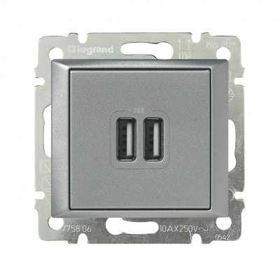 LEGRAND VALENA Розетка двойная USB алюминий (770270 ) LEGRAND VALENA Розетка двойная USB алюминий (770270 )