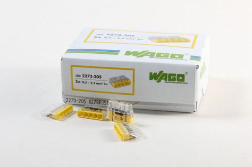 WAGO Клемма 5x2.5мм желтая/прозрачная (2273-205) WAGO Клемма 5x2.5мм желтая/прозрачная (2273-205)