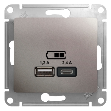 SCHNEIDER ELECTRIC GLOSSA USB Розетка A+С, 5В/2,4А, 2х5В/1,2 А, механизм, ПЛАТИНА (GSL001239) SCHNEIDER ELECTRIC GLOSSA USB Розетка A+С, 5В/2,4А, 2х5В/1,2 А, механизм, ПЛАТИНА (GSL001239)