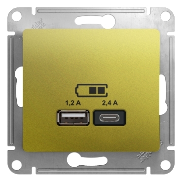 SCHNEIDER ELECTRIC GLOSSA USB Розетка A+С, 5В/2,4А, 2х5В/1,2 А, механизм, ФИСТАШКОВЫЙ (GSL001039) SCHNEIDER ELECTRIC GLOSSA USB Розетка A+С, 5В/2,4А, 2х5В/1,2 А, механизм, ФИСТАШКОВЫЙ (GSL001039)