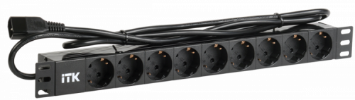 Блок розеток ITK PDU 9 розеток 1U шнур 2м вилка С14 ал.проф Блок розеток ITK PDU 9 розеток 1U шнур 2м вилка С14 ал.проф