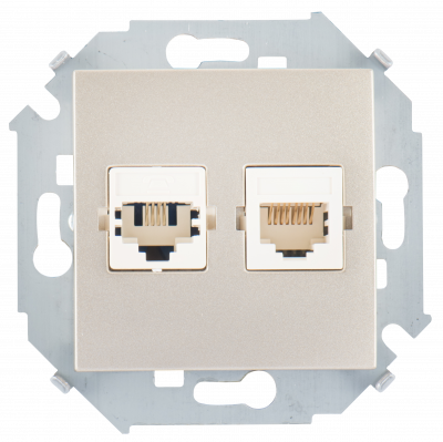 SIMON Розетка компьютерная двойная скрытая 2хRJ45 категория 5е Systimax шампань (1591593-034) SIMON Розетка компьютерная двойная скрытая 2хRJ45 категория 5е Systimax шампань (1591593-034)