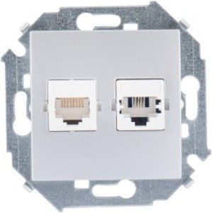 SIMON Розетка телефонная + компьютерная RJ11+RJ45 кат.5е, алюминий (1591590-033) SIMON Розетка телефонная + компьютерная RJ11+RJ45 кат.5е, алюминий (1591590-033)