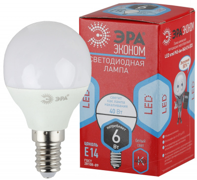 ЭРА Лампа светодиодная LED P45-6W-840-E14 (диод,шар,6Вт,нейтр,E14) (Б0020628) ЭРА Лампа светодиодная LED P45-6W-840-E14 (диод,шар,6Вт,нейтр,E14) (Б0020628)