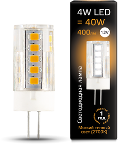 GAUSS Лампа светодиодная LED 4вт 12в G4 теплый, капсульная капсульная (207307104) GAUSS Лампа светодиодная LED 4вт 12в G4 теплый, капсульная капсульная (207307104)