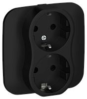 FLITE Розетка 2-местная с заземлением без защитных шторок 16А в сборе РС12-0-А- черный (FI-R21A-16-K02)