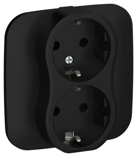 FLITE Розетка 2-местная с заземлением без защитных шторок безвинтовое крепление 16А в сборе черный (FI-R21A-16-1-K02)