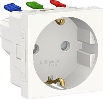 SCHNEIDER ELECTRIC Розетка UNICA MODULAR с заземлением со шторками с быстрозажимными клеммами 16А 250В 2мод белый (NU305718)