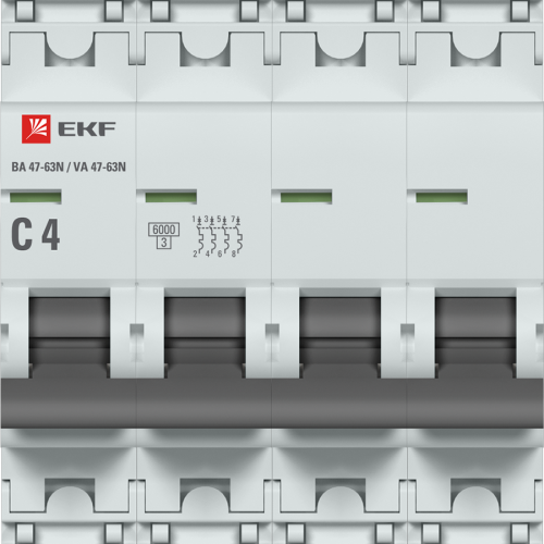 EKF Автоматический выключатель 4P 4А (C) 6кА ВА 47-63N PROxima (M636404C) фото 2