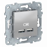SCHNEIDER ELECTRIC Розетка UNICA NEW USB двухместная 5 В / 2100 мА алюминий (NU541830)