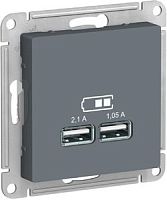 SCHNEIDER ELECTRIC Розетка ATLASDESIGN USB 5В 1 порт x 2,1 А 2 порта х 1,05 А механизм грифель (ATN000733)