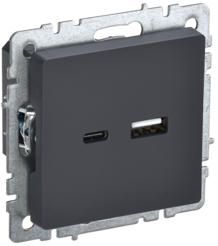 IEK BRITE Роз. USB A+C 18Вт РЮ11-1-БрГ граф. IEK (BR-U22-018-K53)