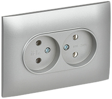 IEK SKANDY Розетка 2-местная без заземления без защитных шторок 10А в сборе SK-R10S серебряный  (SK-R20-10-K23-F)