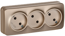 IEK GLORY Розетка 3-местная для открытой установки без заземления без защитных шторок 10А РС23-2-ХШм шампань матовый  (ERH30-K37M-10)