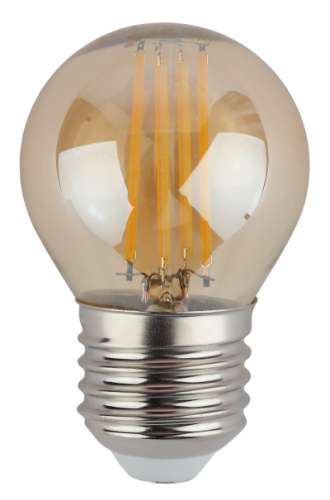 ЭРА Лампа светодиодная F-LED P45-7W-840-E27 gold   (филамент, шар золот, 7Вт, нейтр, E27)  (10/100/3600) (Б0047019)