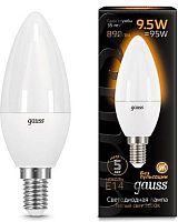GAUSS Лампа светодиодная LED 9.5Вт E14 свеча, теплый  (103101110)
