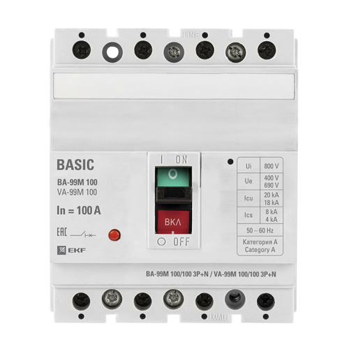 EKF Выключатель автоматический ВА-99М 100/100А 3P+N 20кА Basic (mccb99-100-100m-4P)