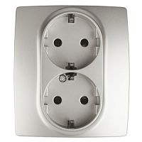 ЭРА Розетка 2X2P+E Schuko со шторками, 16A-250В, , перламутр, 12-2104-15 (Б0019334)