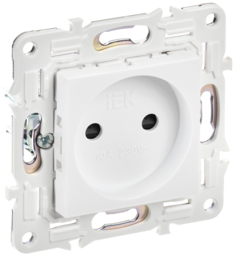 IEK SKANDY Розетка без заземления с защитными шторками 10А SK-R01W арктический белый  (SK-R13-10-K01)