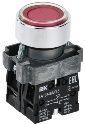 IEK Кнопка LA167-BAF45 d=22мм 1з+1р красная (BBT20-BAF45-3-22-67-K04)