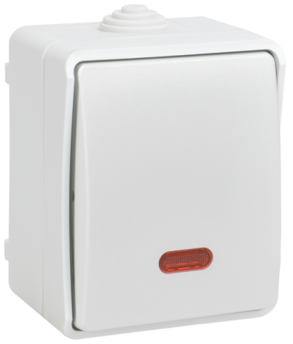 IEK FORS Выключатель 1-клавишный проходной с индикацией для открытой установки 10А IP54 ВС20-1-1-ФБ белый (EVS11-K01-10-54-DC)