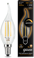 GAUSS Лампа светодиодная LED 5вт 230в Е14 2700K прозрачная свеча на ветру FILAMENT (104801105)