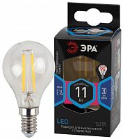 ЭРА Лампа светодиодная F-LED P45-11w-840-E14   (филамент, шар, 11Вт, нейтр, E14)  (10/100/4000)  (Б0047014)