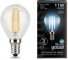 GAUSS Лампа светодиодная LED 11Вт E14 750lm 4100K Filament Шар  (105801211)