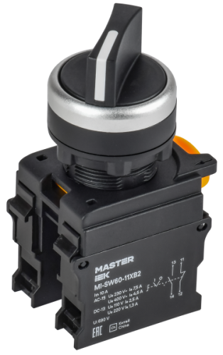 IEK Переключатель длинная ручка на 2 положения 1NO+1NC чёрный MASTER  (MI-SW60-11XB2-3-25-2-K02)