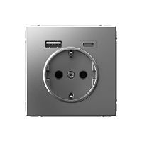 Systeme Electric ARTGALLERY Розетка 16А с 2 USB A+C, 5В/2,4А/3,0А, 2х5В/1,5А, механизм, сталь (GAL000932)