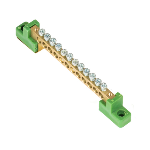 EKF Шина 0 PE 6x9мм 12 отверстий латунь с контактной пластиной 2 зелёных угловых изолятора  PROxima (sn0-63-12-2-pe)