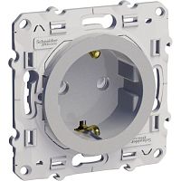 SCHNEIDER ELECTRIC ODACE Розетка с заземлением со шторками алюминий (S53R037)