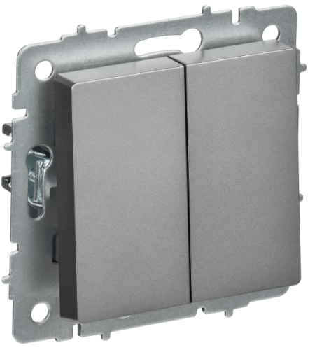 IEK BRITE Выключатель 2-клавишный перекрестный 10А ВС10-2-3-БрС сталь  (BR-V23-0-10-K46)