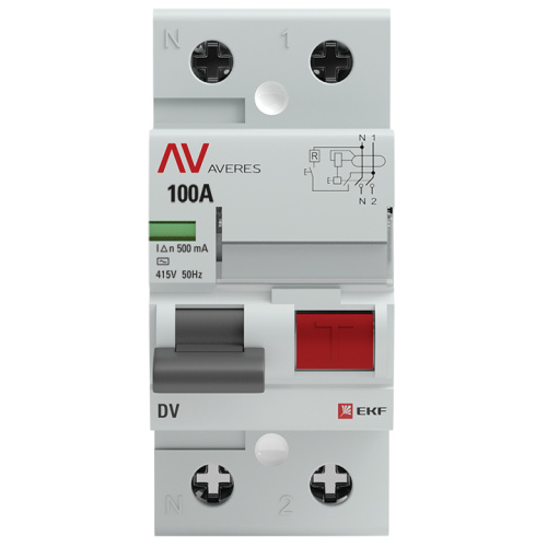 EKF Устройство защитного отключения DV 2P 100А/500мА  (AC) AVERES (rccb-2-100-500-ac-av) фото 2