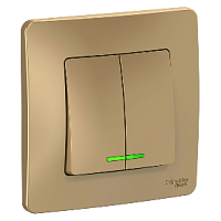 SCHNEIDER ELECTRIC BLANCA скрытой установки двухклавишный выключатель  (cх.5) с подсветкой, 10A, 250B, титан (BLNVS010514)