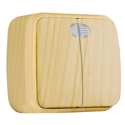 EKF Выключатель двухклавишный ОП Минск 10А с индикатором светлое дерево (EGV10-123-30)