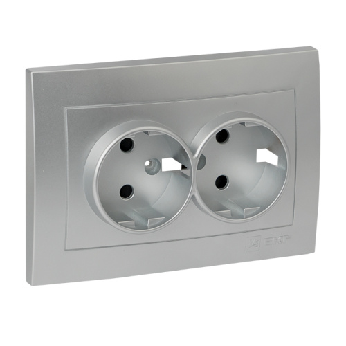 EKF Валенсия лицевая панель розетки 2-местной с/з 16А сталь с защ. штор. EKF PROxima (ESR16-L-128-30) фото 2