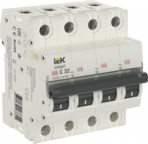 IEK ARMAT Выключатель автоматический четырехполюсный C 32А M10N (AR-M10N-4-C032)